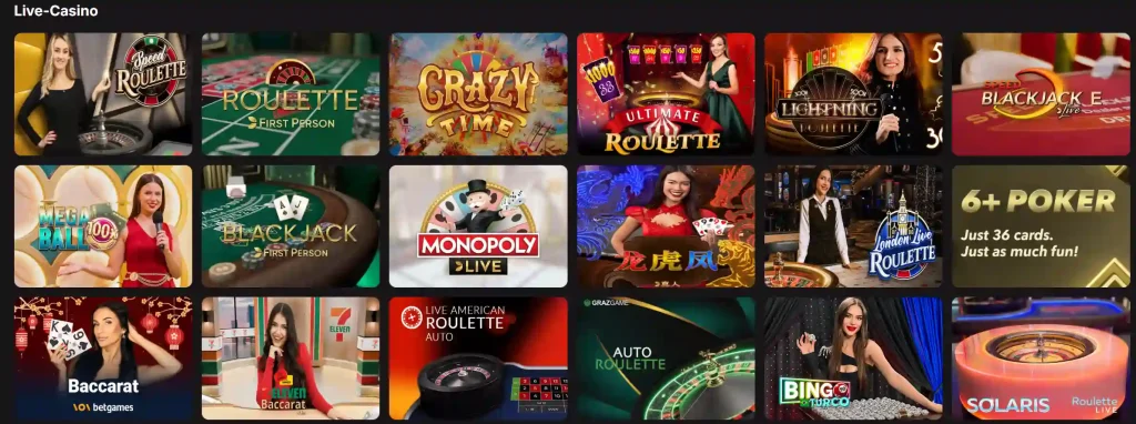 Casinoist Casino Live Casino Bereich mit Roulette Blackjack Baccarat und Game Shows