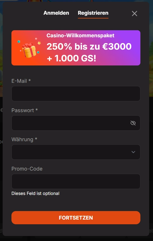Casinoist Casino Registrierungsformular mit Willkommensbonus bis zu 3000 Euro und Freispiele