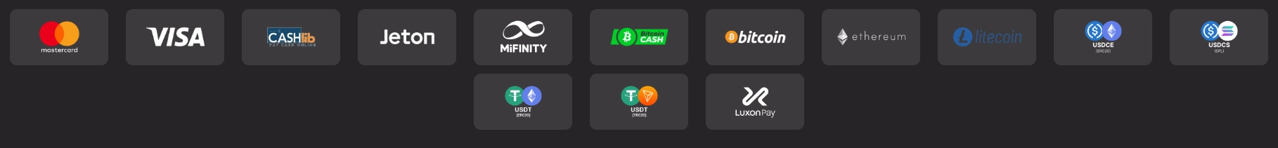 Casinoist Casino Zahlungsmethoden mit Visa Mastercard Krypto und E-Wallet Logos